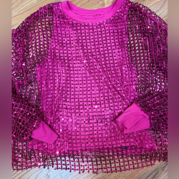 New Anthropologie Pilcro Long-Sleeve Sequin Top Raspberry S NWT - Picture 6 of 12